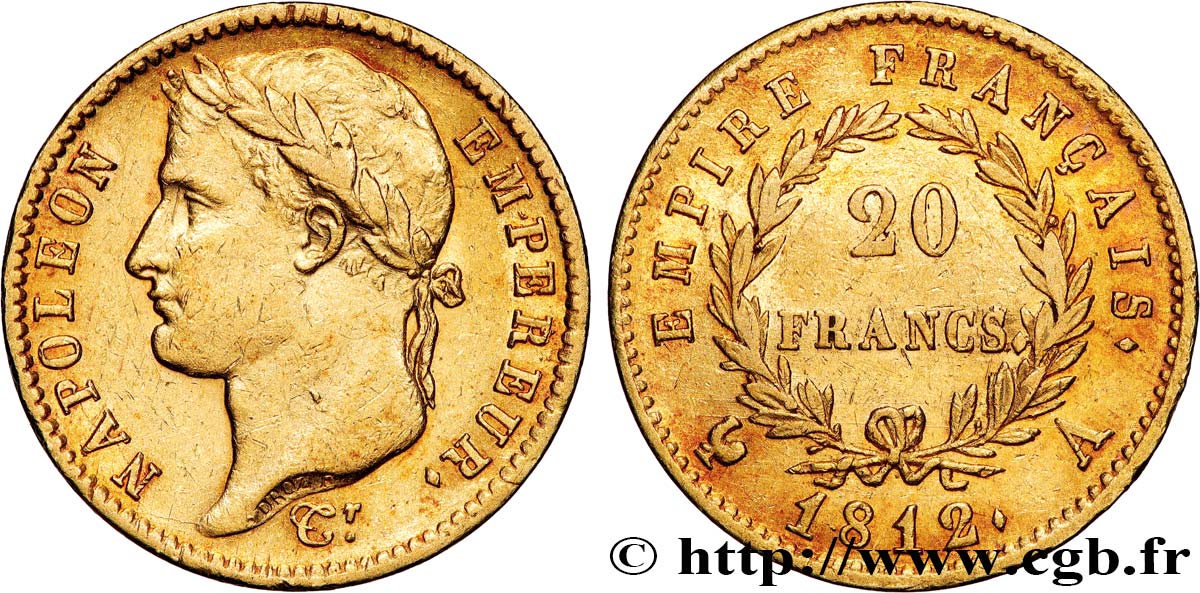 20 francs or Napoléon tête laurée, Empire français 1812 Paris F.516/22 BB 