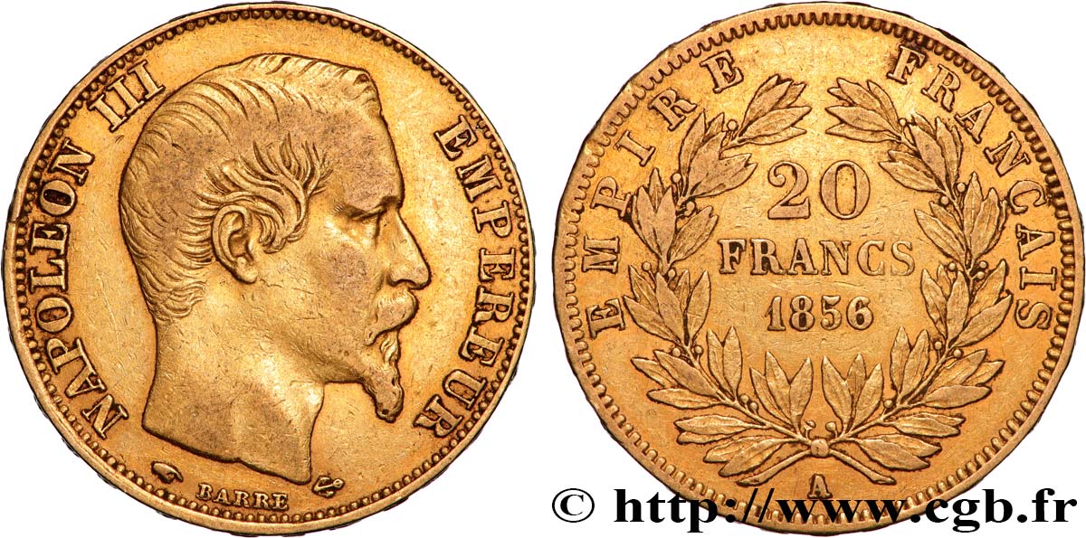 20 francs or Napoléon III, tête nue 1856 Paris F.531/9 MBC 