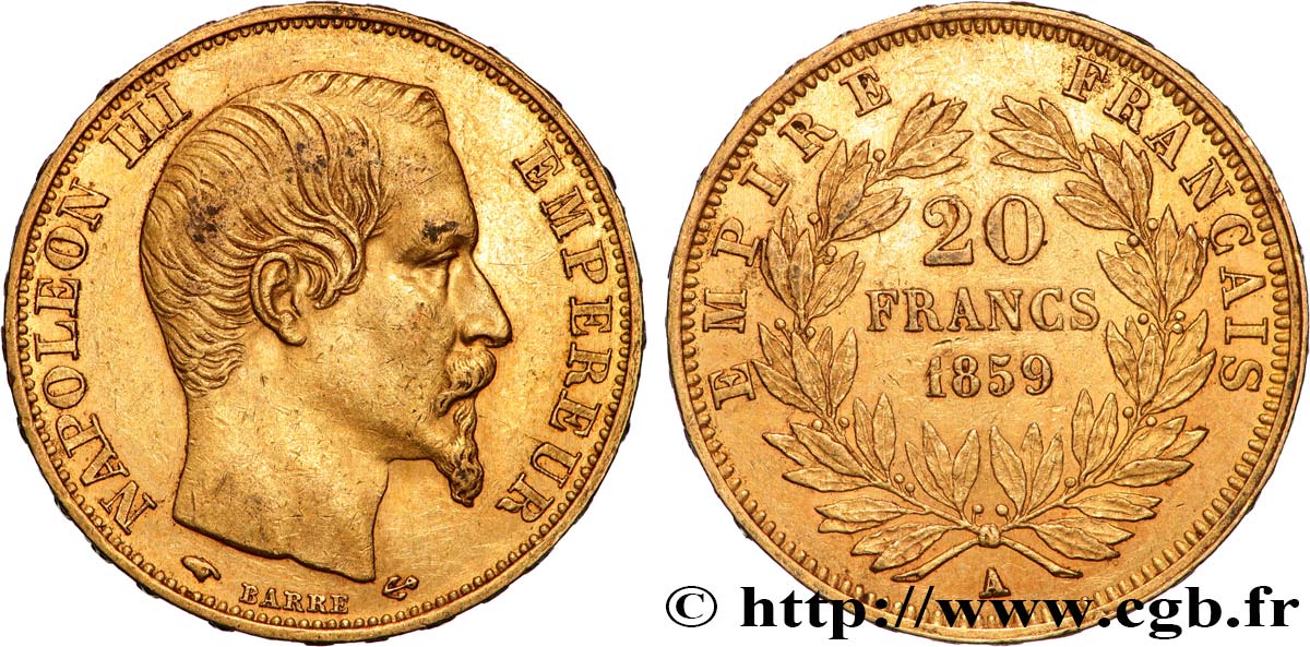 20 francs or Napoléon III, tête nue 1859 Paris F.531/15 AU 