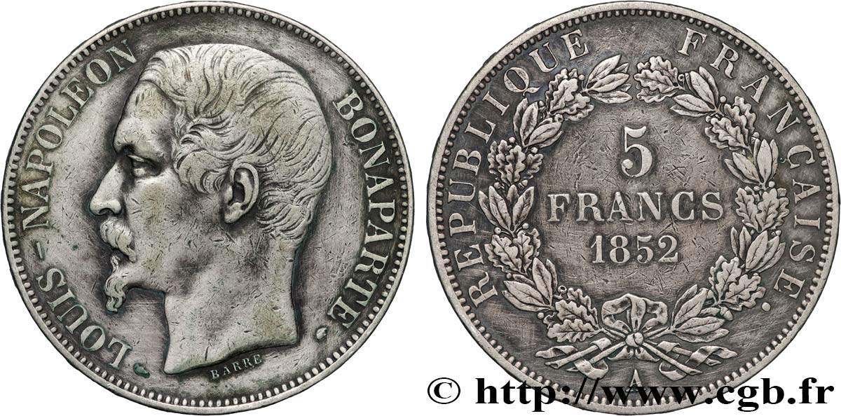 5 francs Louis-Napoléon, 1er type 1852 Paris F.329/1 TB+ 