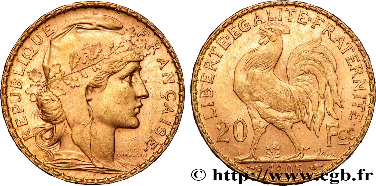20 francs or Coq, Dieu protège la France 1905 Paris F.534/10 SUP 