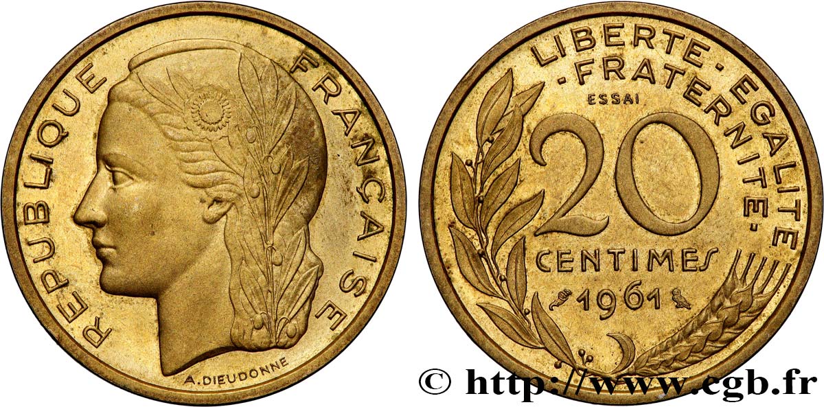 Essai du concours de 20 centimes par Dieudonné 1961 Paris GEM.55 8 SPL 