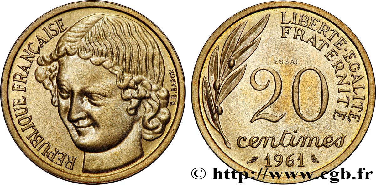 Essai du concours de 20 centimes par Baron 1961 Paris GEM.55 2 MS 