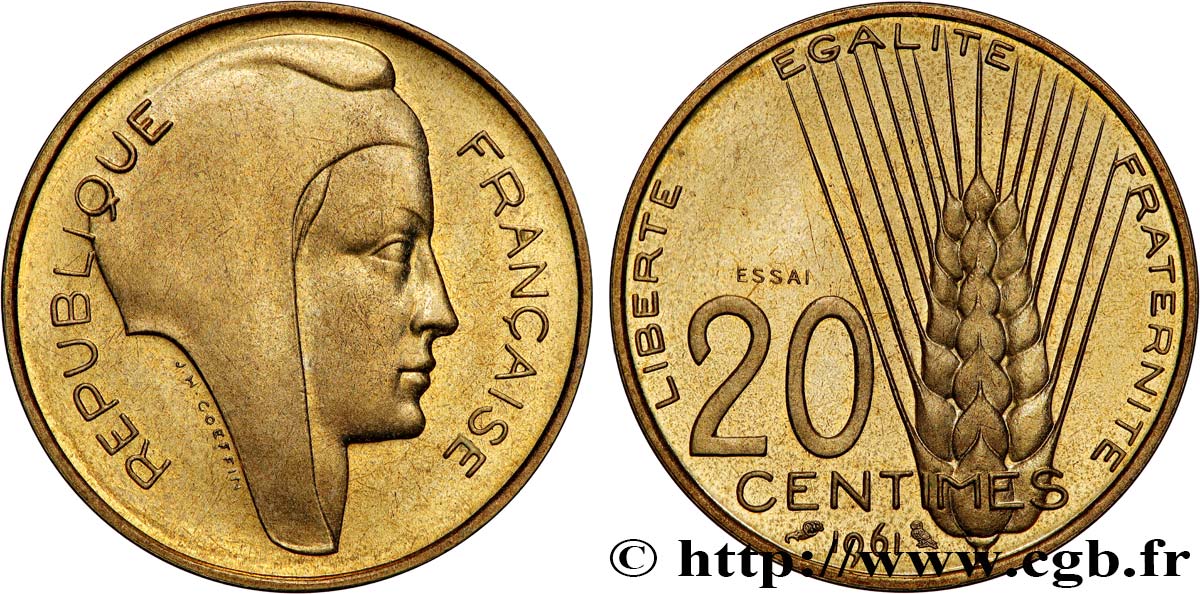 Essai du concours de 20 centimes par Coeffin 1961 Paris GEM.55 6 SPL 