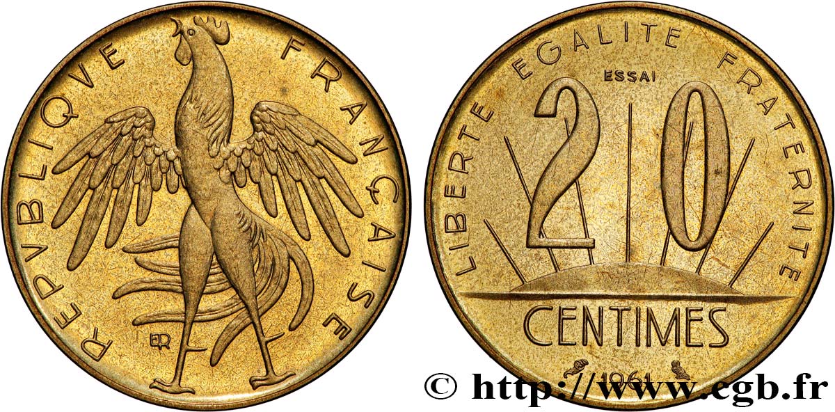 Essai du concours de 20 centimes par Rousseau 1961 Paris GEM.55 14 SPL 