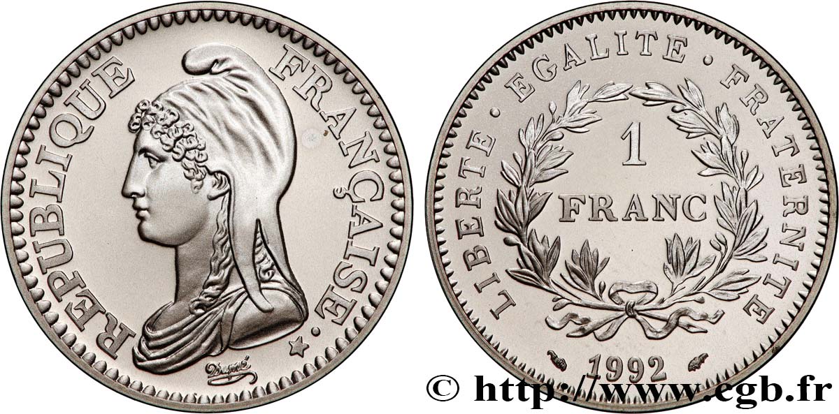 Belle Épreuve 1 franc République 1992 Paris F5.1001 3 MS 