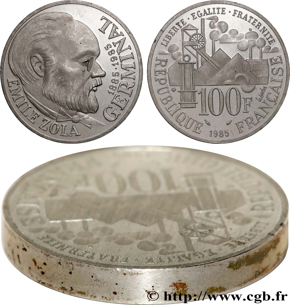 Piéfort Argent de 100 francs Émile Zola 1985 Pessac GEM.234 P1 SC 