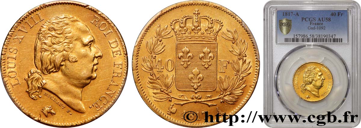 40 francs or Louis XVIII 1817 Paris F.542/6 SUP58 PCGS