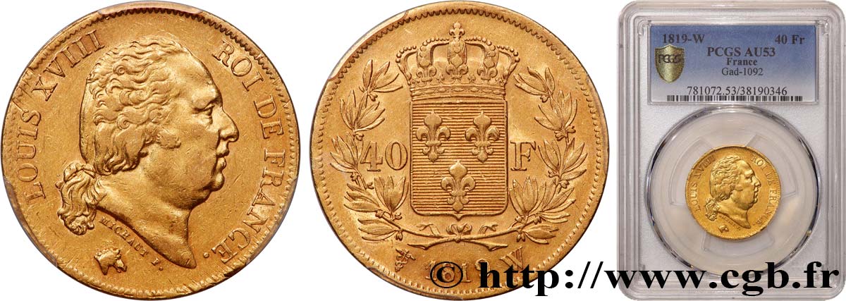 40 francs or Louis XVIII 1819 Lille F.542/9 TTB53 PCGS