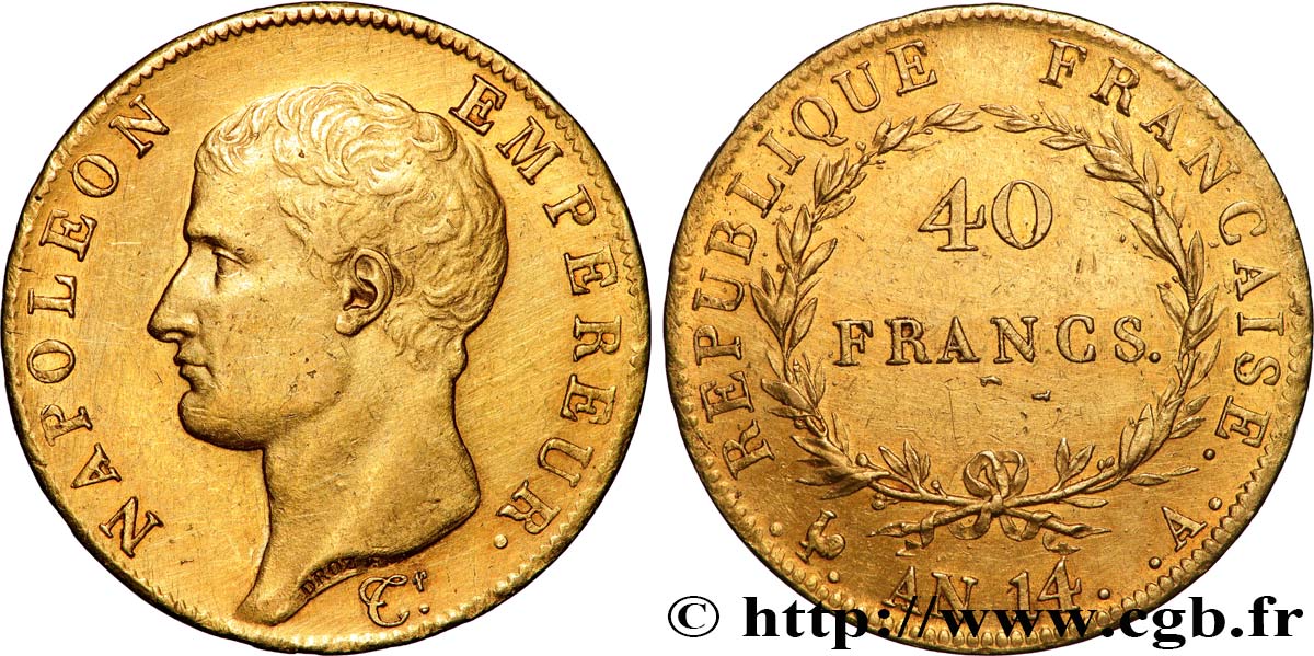 40 francs or Napoléon tête nue, Calendrier révolutionnaire 1805 Paris F.537/2 MBC+ 