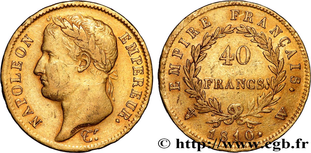 40 francs or Napoléon tête laurée, Empire français 1810 Lille F.541/5 TTB 