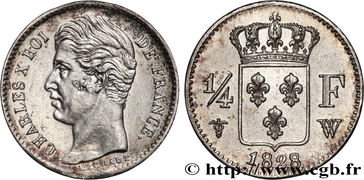 1/4 franc Charles X 1828 Lille F.164/28 VZ+ 