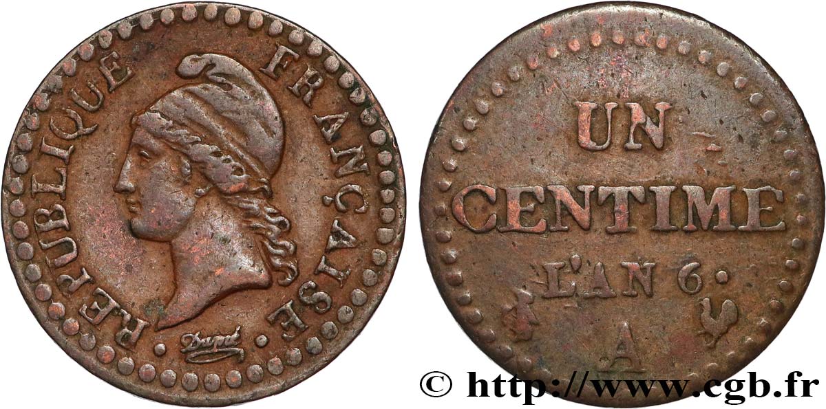 Un centime Dupré, 6 normal 1798 Paris F.100/3 TTB 