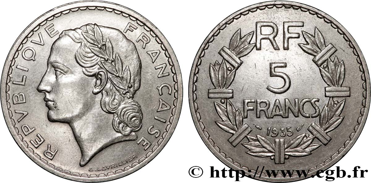 5 francs Lavrillier, nickel 1935  F.336/4 SS 