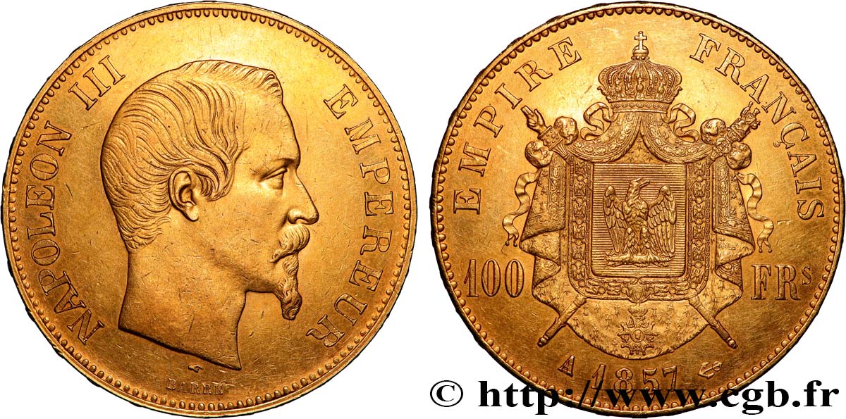 100 francs or Napoléon III tête nue 1857 Paris F.550/4 EBC58 