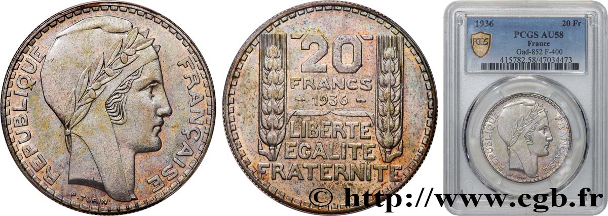 20 francs Turin 1936  F.400/7 SUP58 PCGS