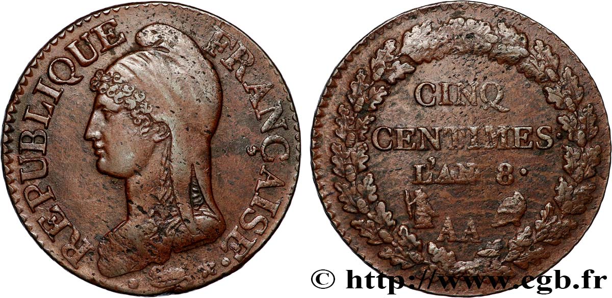 Cinq centimes Dupré, grand module 1800 Metz F.115/102 q.SPL 