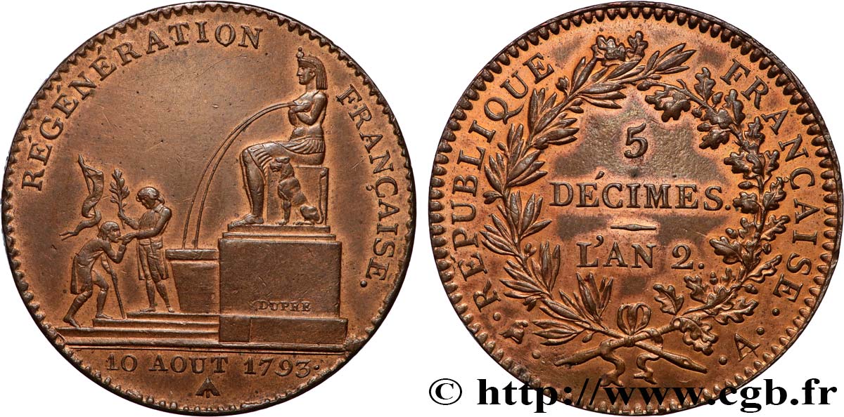 5 décimes, Régénération française 1793 Paris F.172A/1 SUP 