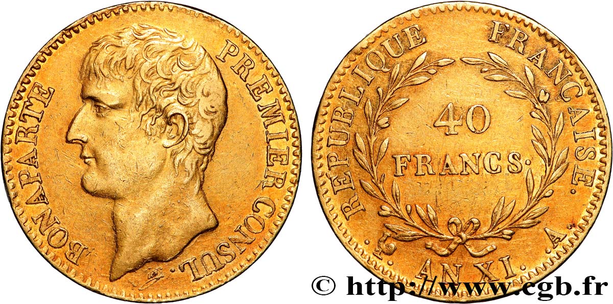 40 francs or Bonaparte Premier Consul 1803 Paris F.536/1 AU50 