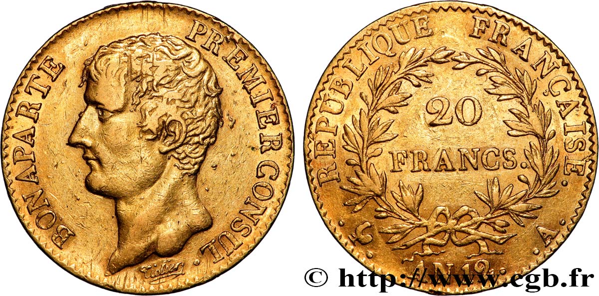 20 francs or Bonaparte Premier Consul 1804 Paris F.510/2 MBC+ 