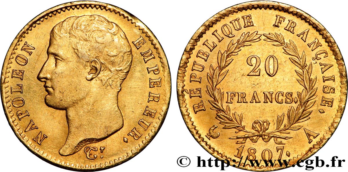 20 francs Napoléon tête nue, type transitoire 1807 Paris F.514/1 AU 