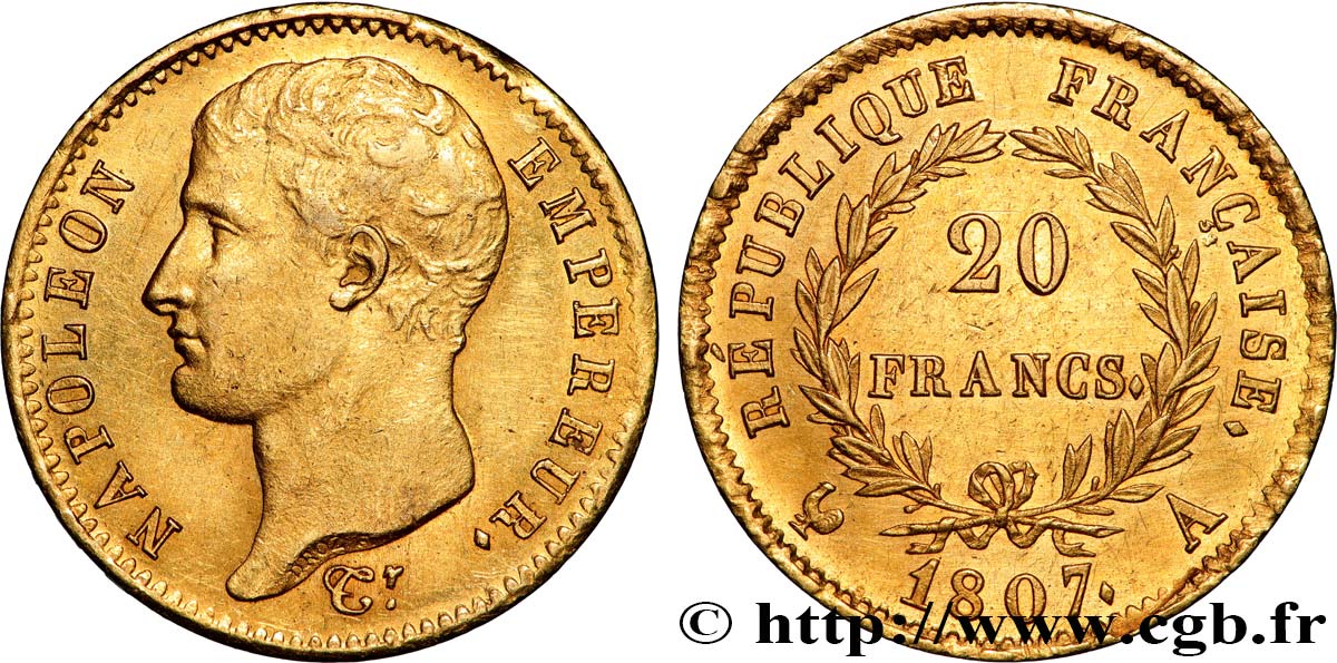 20 francs or Napoléon tête nue, type transitoire 1807 Paris F.514/1 SUP 