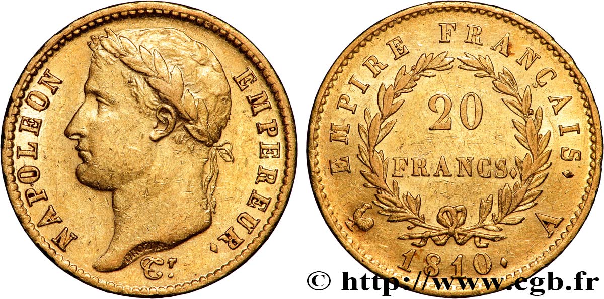 20 francs or Napoléon tête laurée, Empire français 1810 Paris F.516/8 SUP55 