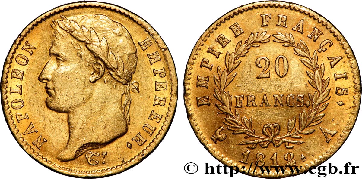 20 francs or Napoléon tête laurée, Empire français 1812 Paris F.516/22 SUP55 