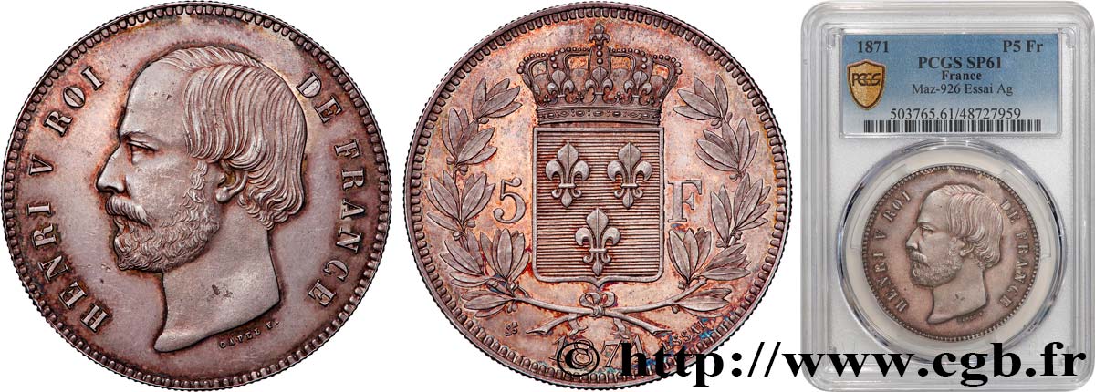 Essai de 5 francs 1871  VG.2731  MS61 PCGS