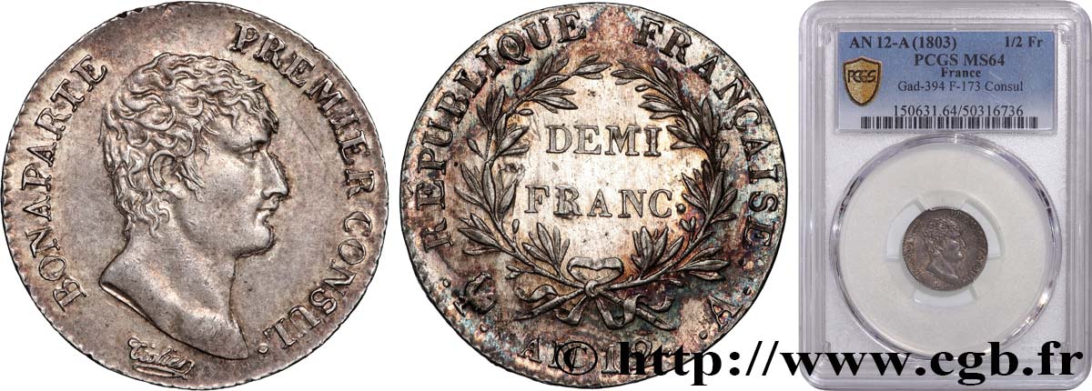 Demi-franc Bonaparte Premier Consul 1804 Paris F.173/2 SPL64 PCGS