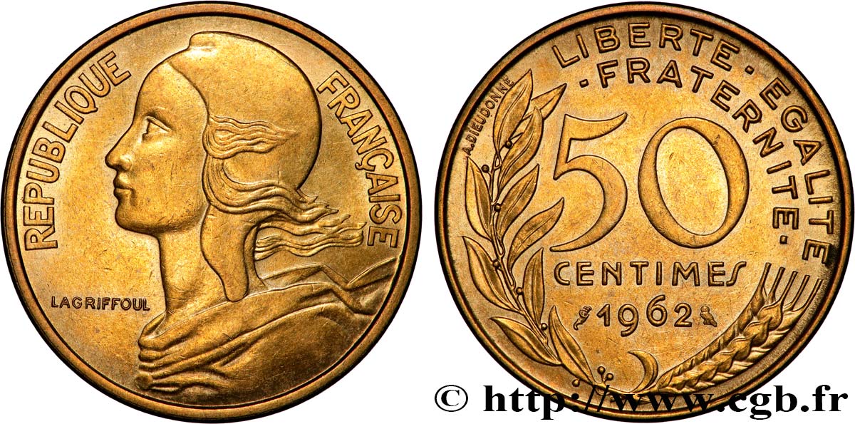 50 centimes Marianne, col à 4 plis 1962 Paris F.197/3 TTB+ 