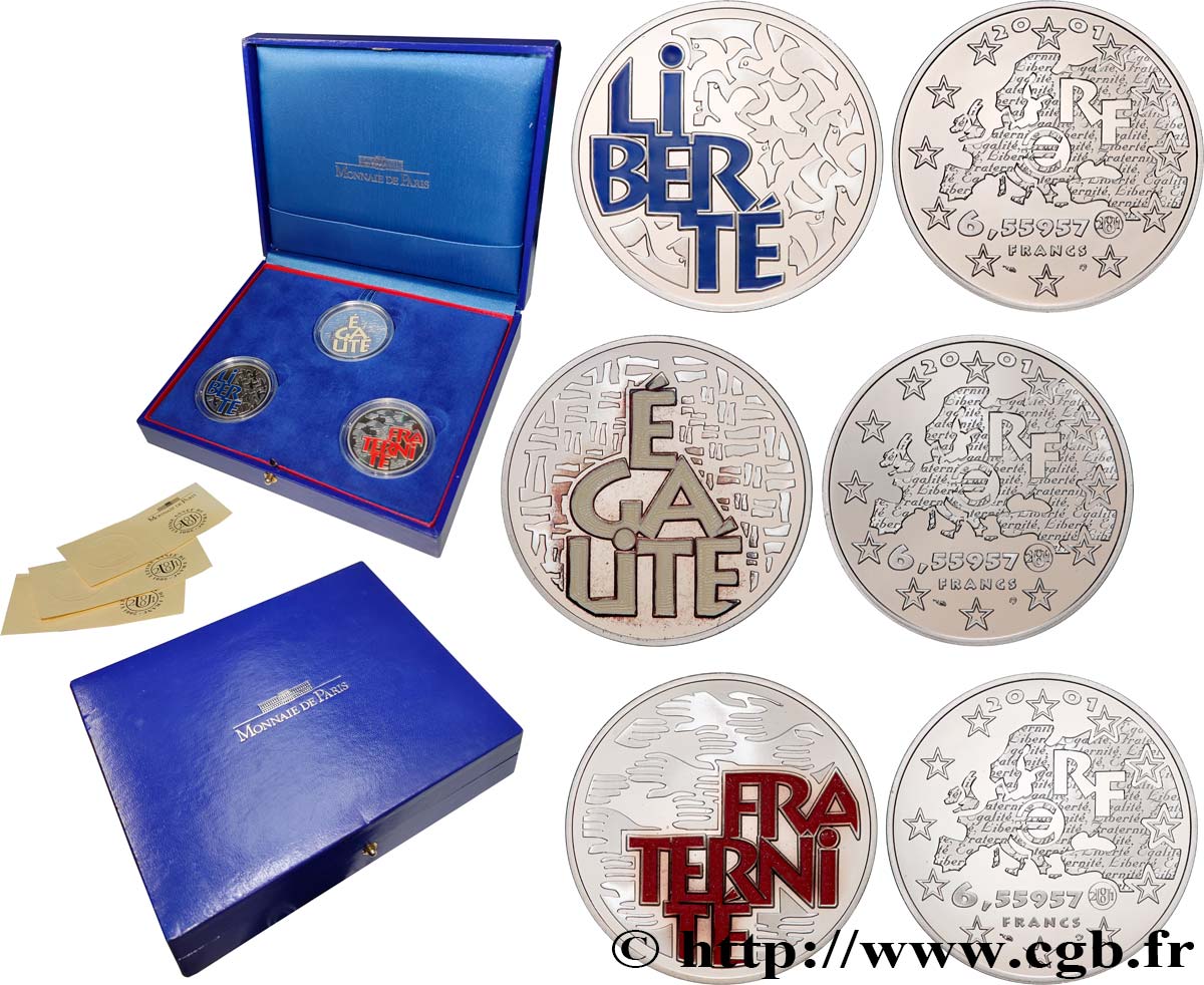 Coffret Belle Epreuve 6,55957 francs - Devise de la République Française 2001  F5.1258/1259/1260 1 FDC 