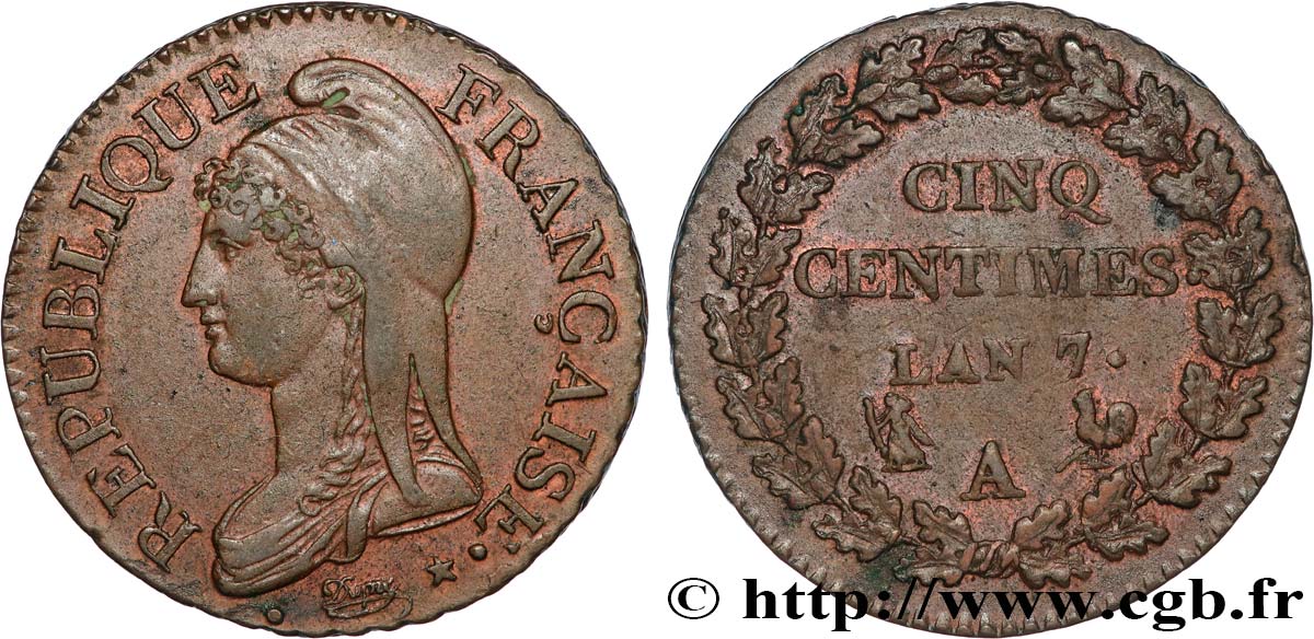 Cinq centimes Dupré, grand module 1799 Paris F.115/51 SS50 