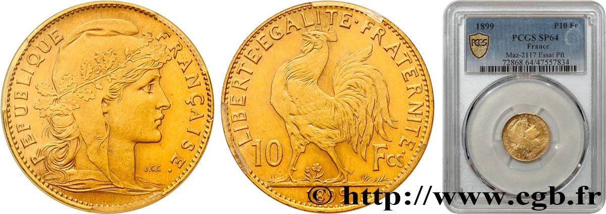 Essai - Piéfort de 10 francs Coq 1899 Paris GEM.275 EP2 fST64 PCGS