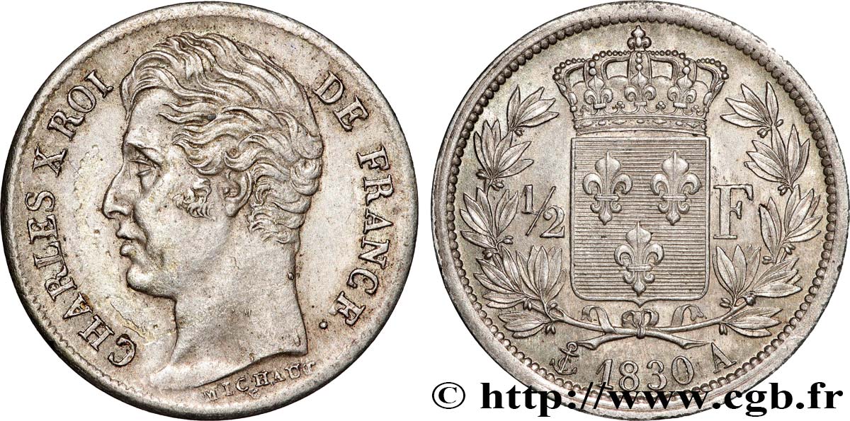 1/2 franc Charles X 1830 Paris F.180/50 SUP/SUP+ 