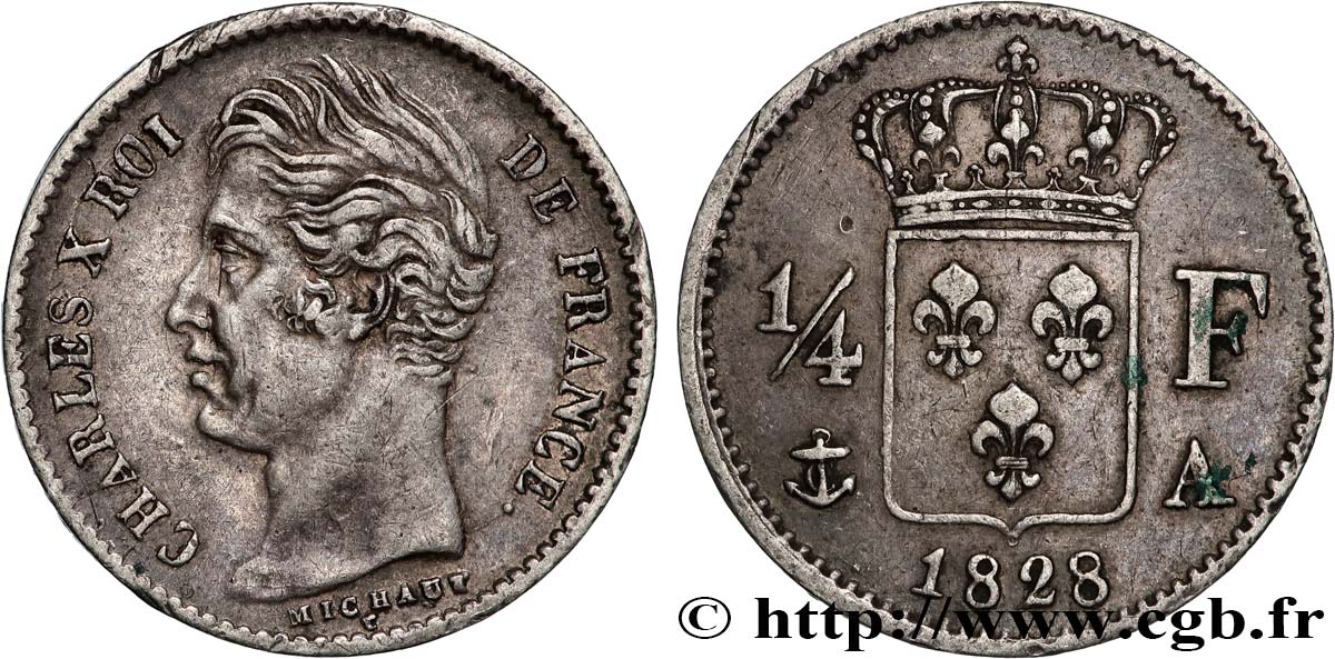 1/4 franc Charles X 1828 Paris F.164/18 SS 