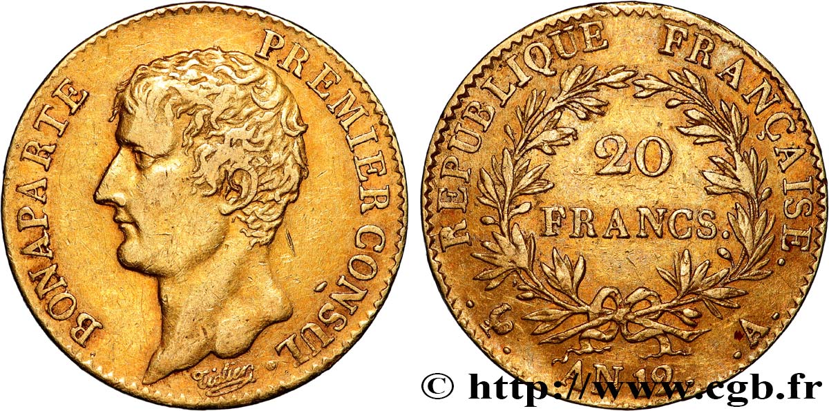 20 francs or Bonaparte Premier Consul 1804 Paris F.510/2 SS 