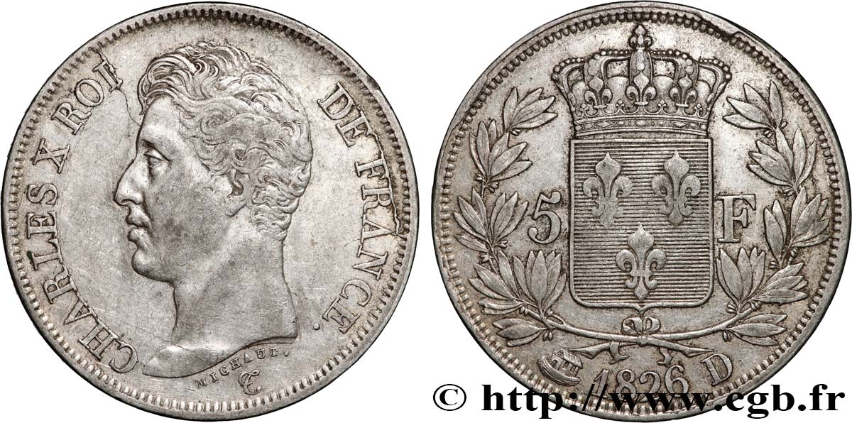 5 francs Charles X, 1er type 1826 Lyon F.310/18 MBC 