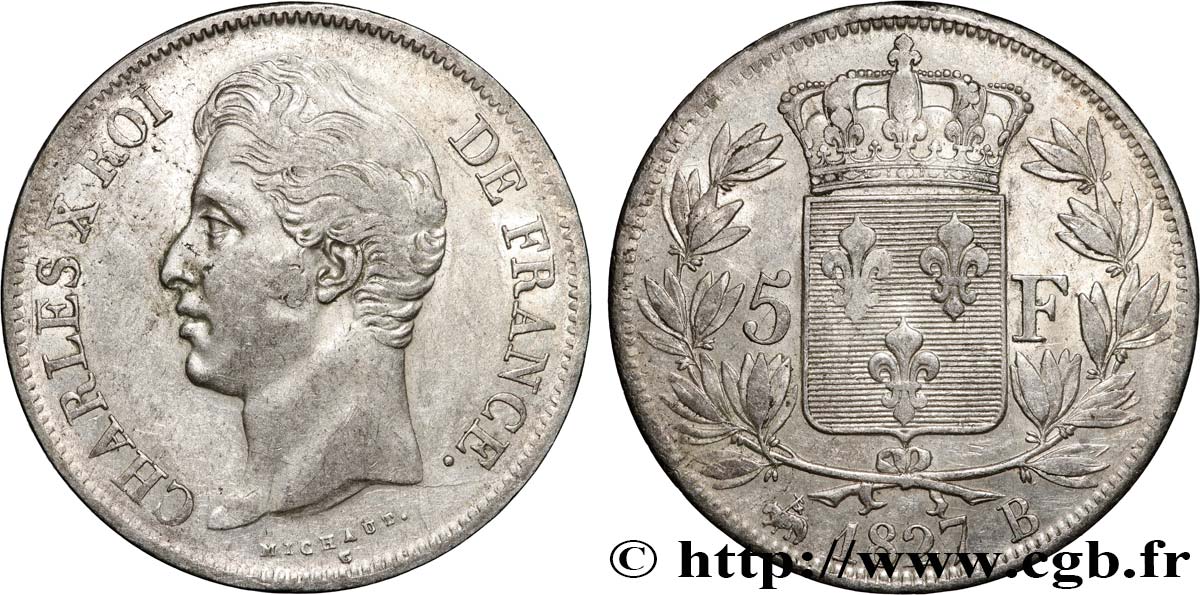 5 francs Charles X, 2e type 1827 Rouen F.311/2 XF 