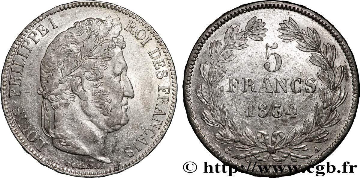 5 francs IIe type Domard 1834 Paris F.324/29 TTB+ 
