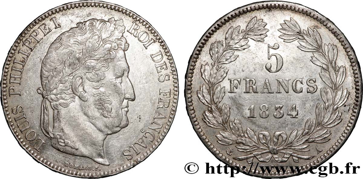 5 francs IIe type Domard 1834 Paris F.324/29 SUP 