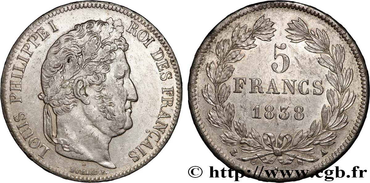 5 francs IIe type Domard 1838 Paris F.324/68 fVZ 