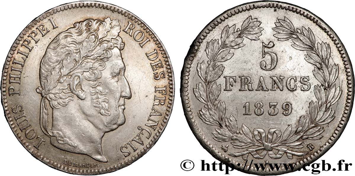 5 francs IIe type Domard 1839 Rouen F.324/76 fVZ 