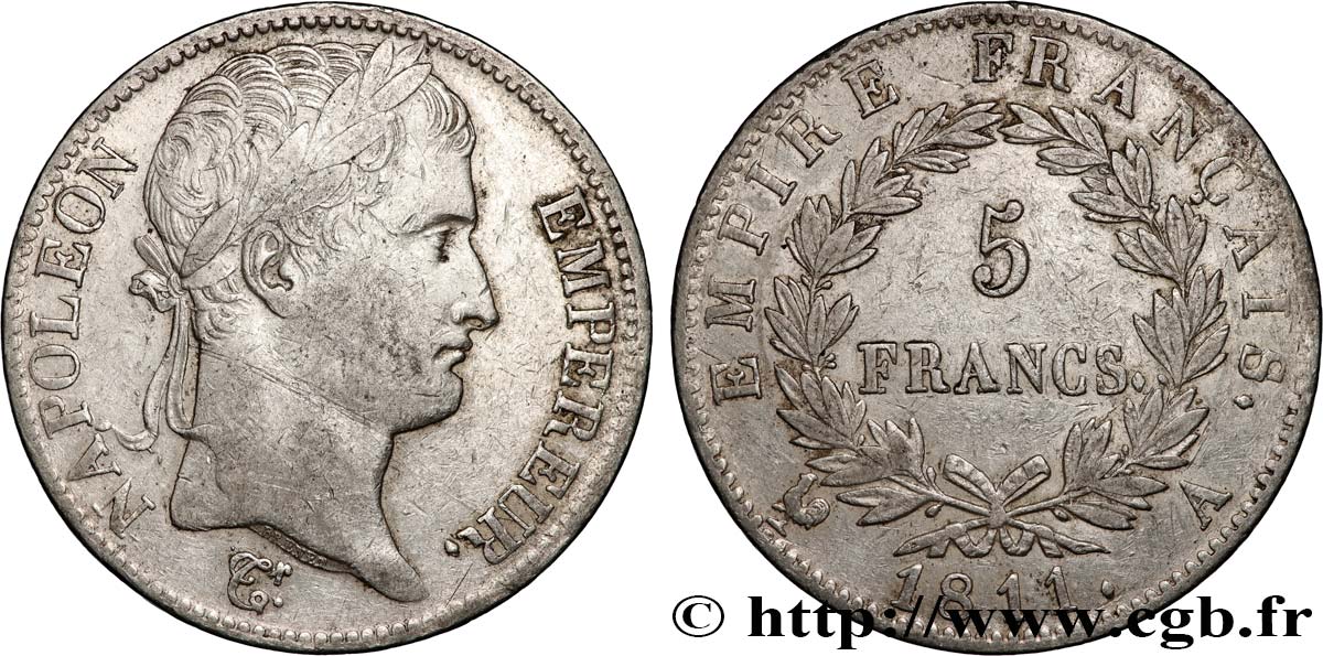 5 francs Napoléon Empereur, Empire français 1811 Paris F.307/27 XF 
