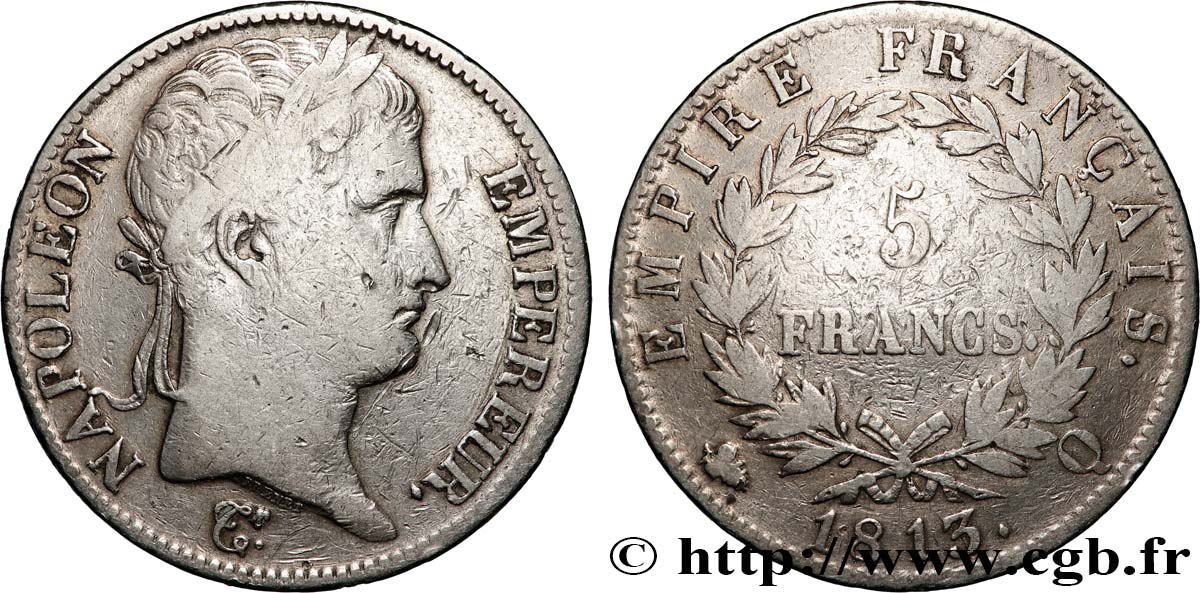 5 francs Napoléon Empereur, Empire français 1813 Perpignan F.307/70 MB 