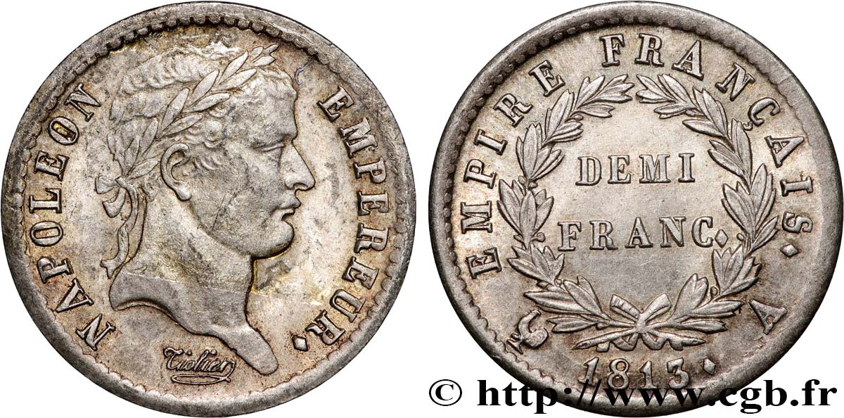 Demi-franc Napoléon Ier tête laurée, Empire français 1813 Paris F.178/49 EBC 