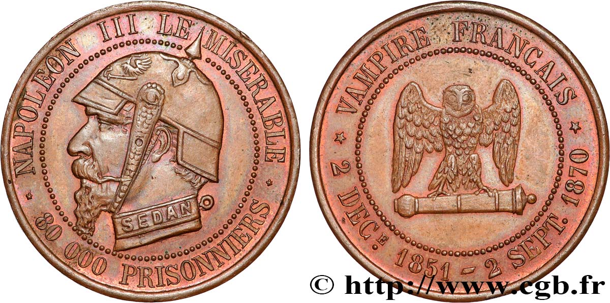 Médaille satirique Lt 27, type E “Chouette penchée” 1870  Schw.E2b  SUP+ 