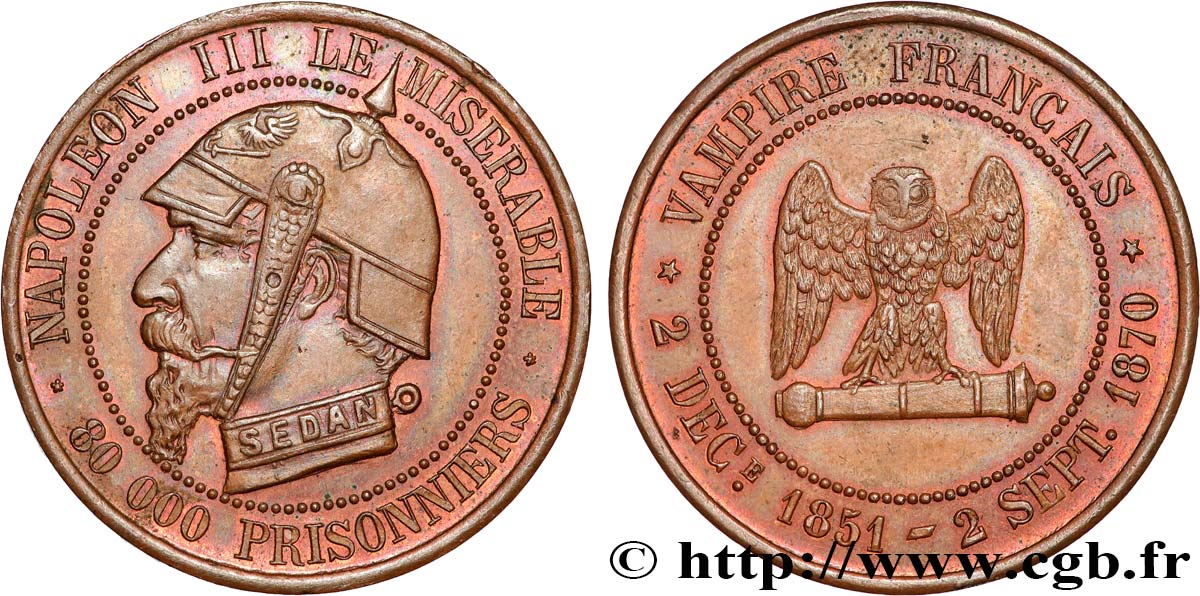 Médaille satirique Lt 27, type E “Chouette penchée” 1870  Schw.E2b  SPL+ 