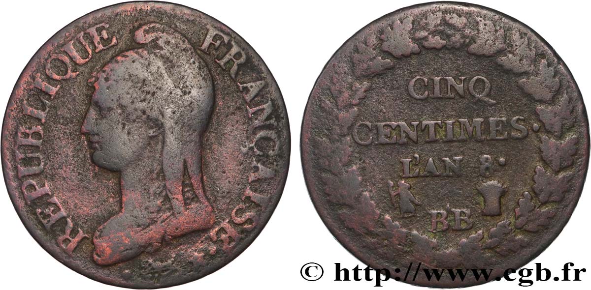 Cinq centimes Dupré, grand module 1800 Strasbourg/Paris F.115/120 RC+ 