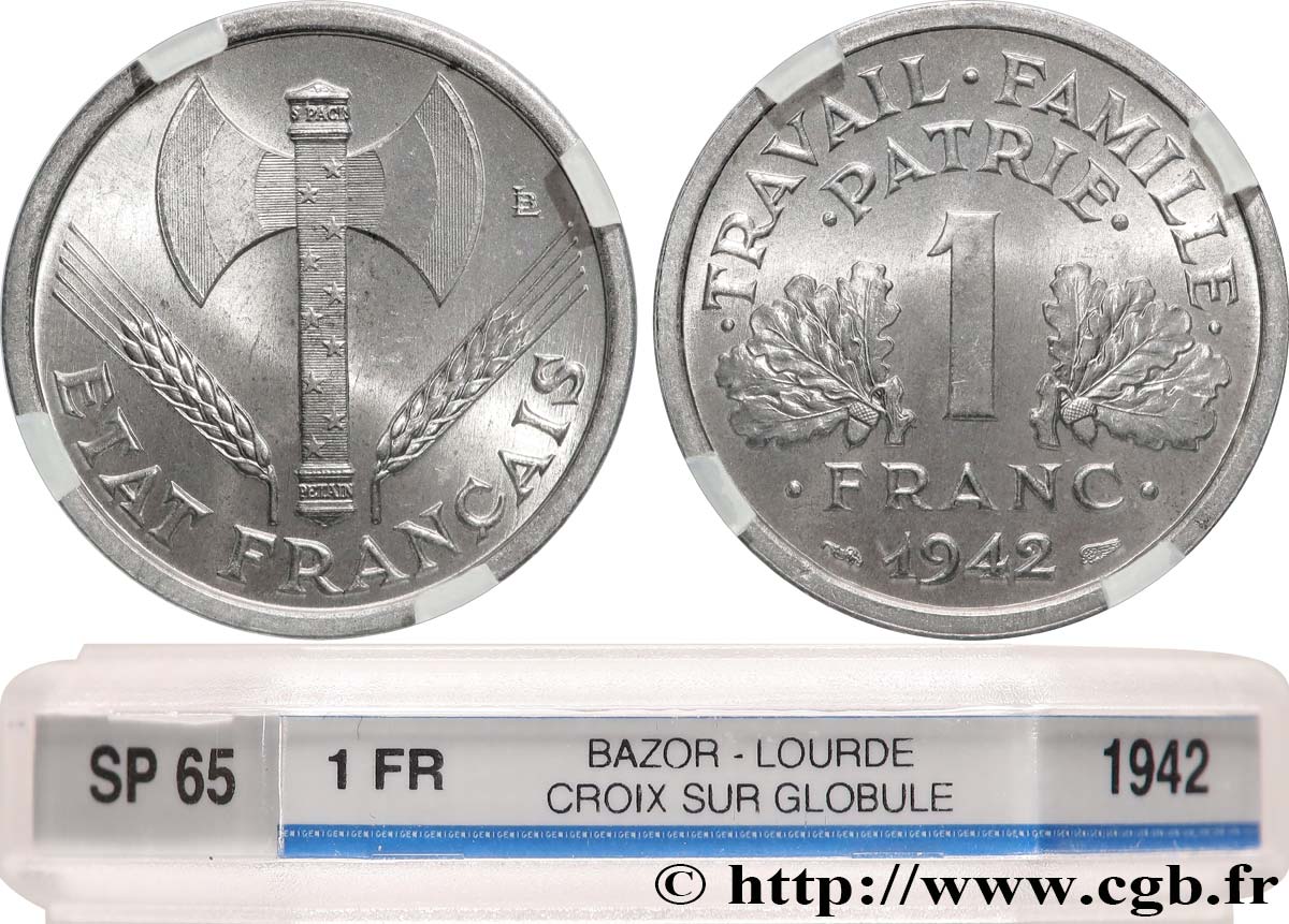 1 franc Francisque, lourde, avec les croix 1942 Paris F.222/2 ST65 GENI